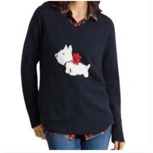 J. Jill Scottish Dog Intarsia Sweater Black Cotton Wool Blend Size Large